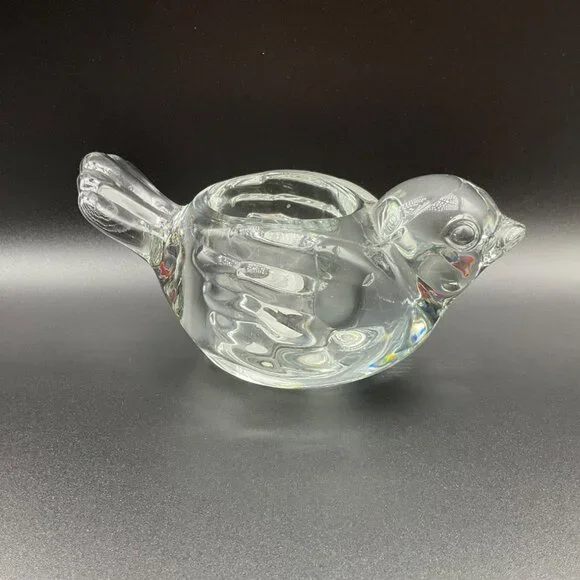 Vintage Clear Glass Bird Figurine Candle Holder Votive Tea Light Paperweight - Picture 2 of 11